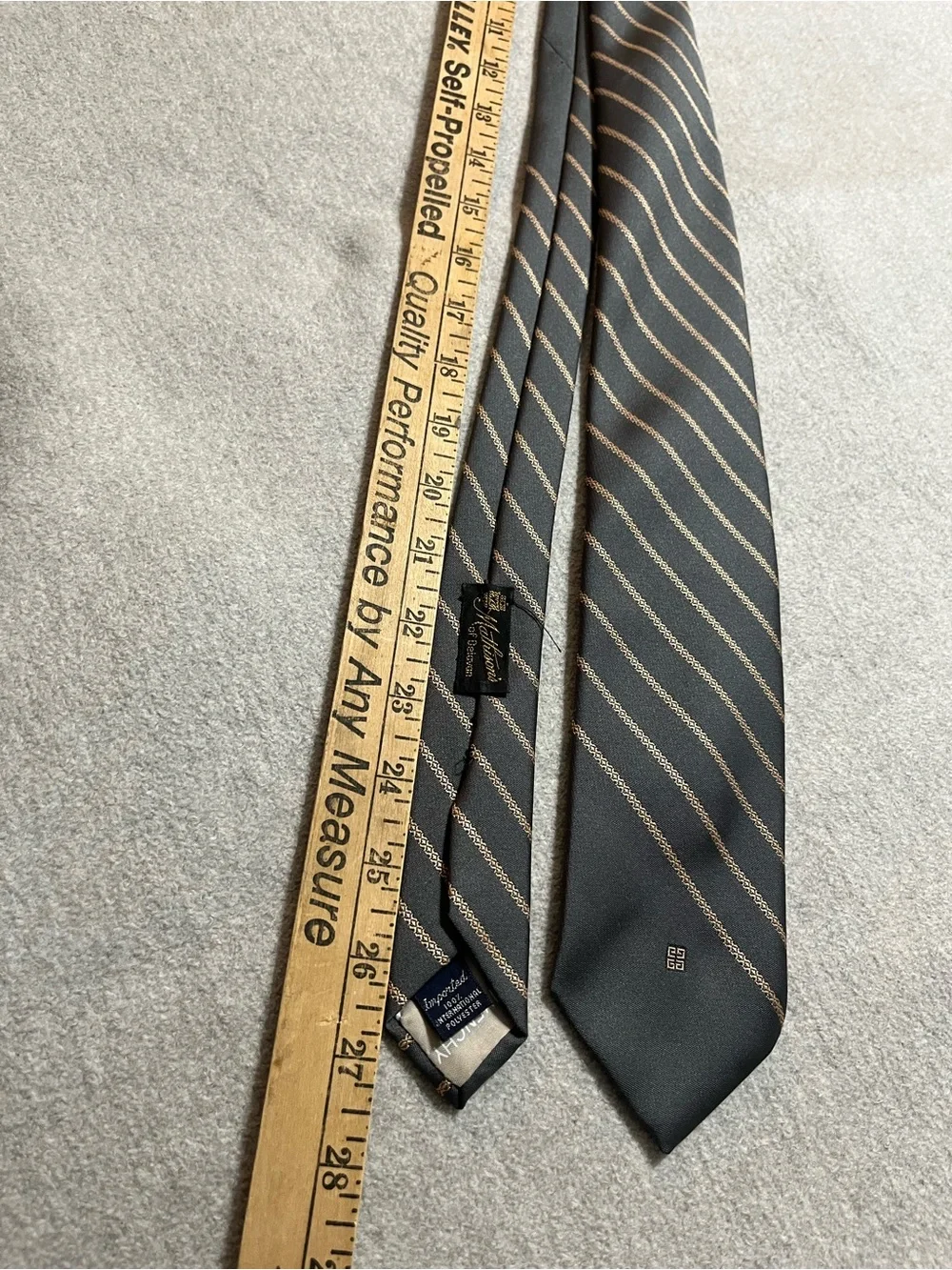 Vtg Givenchy Gray Tie with bronze woven Diagonal Stripes.